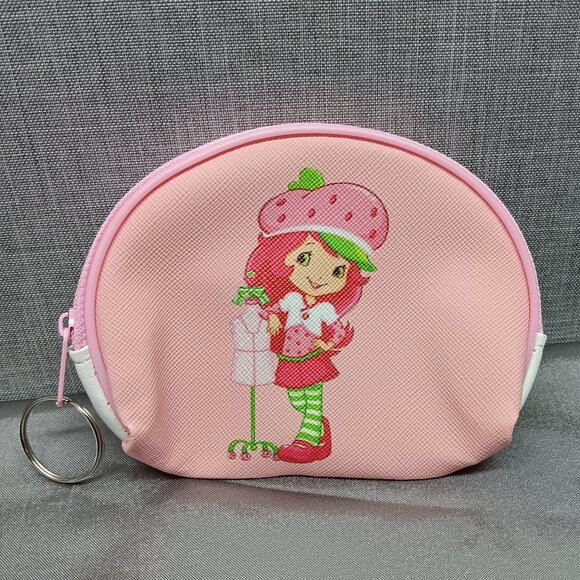 Strawberry Shortcake Pink Coin Purse Keyring Zipper Wallet 80s Classic Fandom - Picture 1 of 5